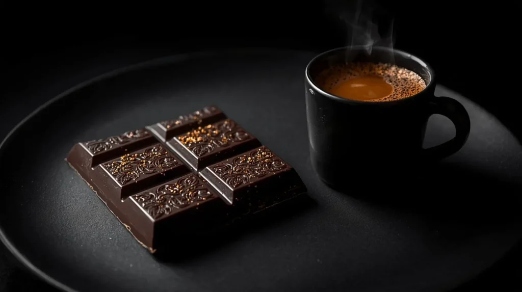 How to Make Dubai Chocolate at Home: Easy 2025 Recipe 2 Gold-flecked Dubai-style chocolate bar on a black plate with espresso
